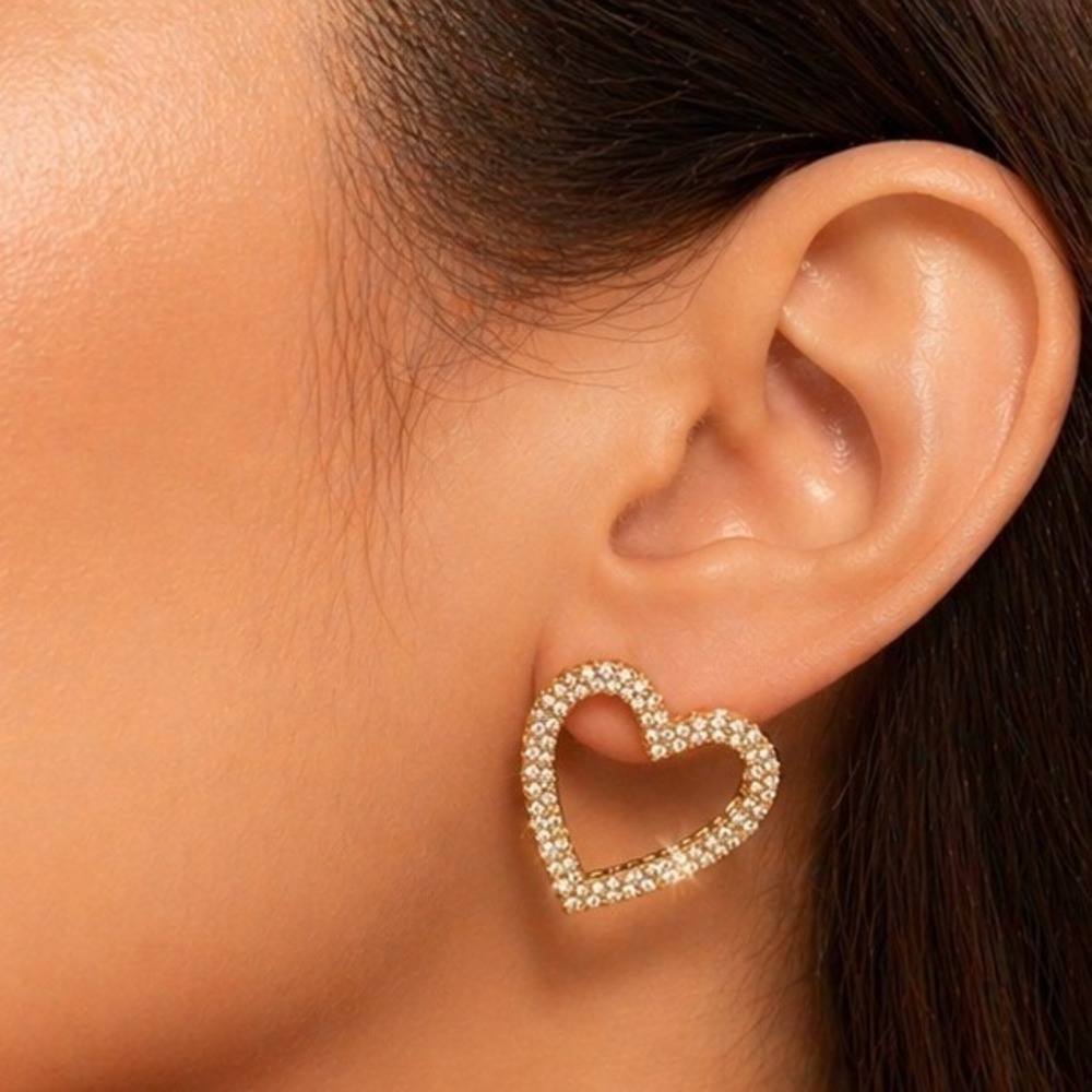Adina Eden Women Heart Hoop Earrings Gold Pave Crystal Jewelry Gift Box NIB Gift